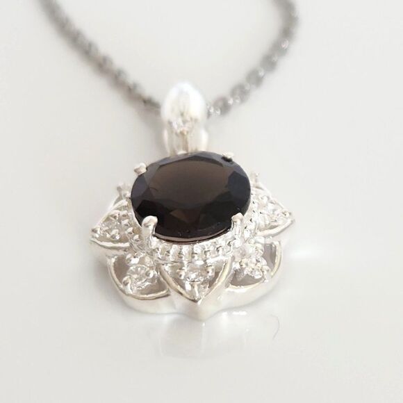 Smoky Quartz Pendant Necklace Stainless Steel Chain - Picture 8 of 9